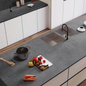 משטח למטבח POLOSTONE דגם BETON DARK בגימור משי