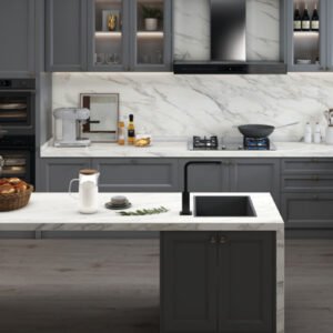 משטח למטבח POLOSTONE דגם CARRARA BIANCO בגימור מבריק
