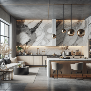 אבן שיש דמוי בטון במטבח מודרני