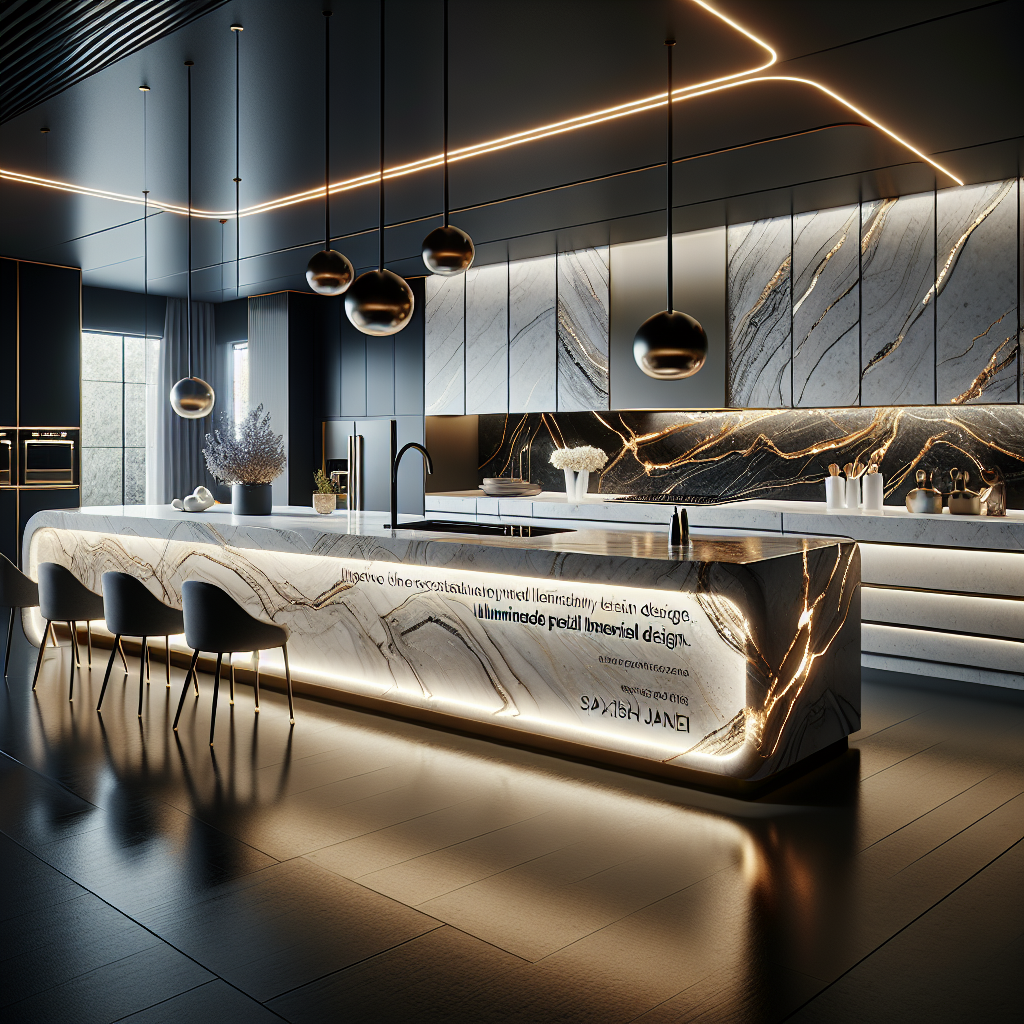 שיש על משטח שבו משתלבת תאורה באופן מרשים כדי להעניק לחלל מראה יוקרתי ומודרני