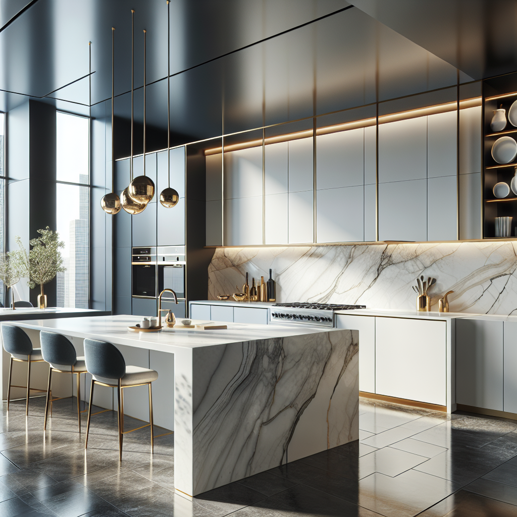 לוח גרניט פורצלן לבן מוצב במטבח מודרני