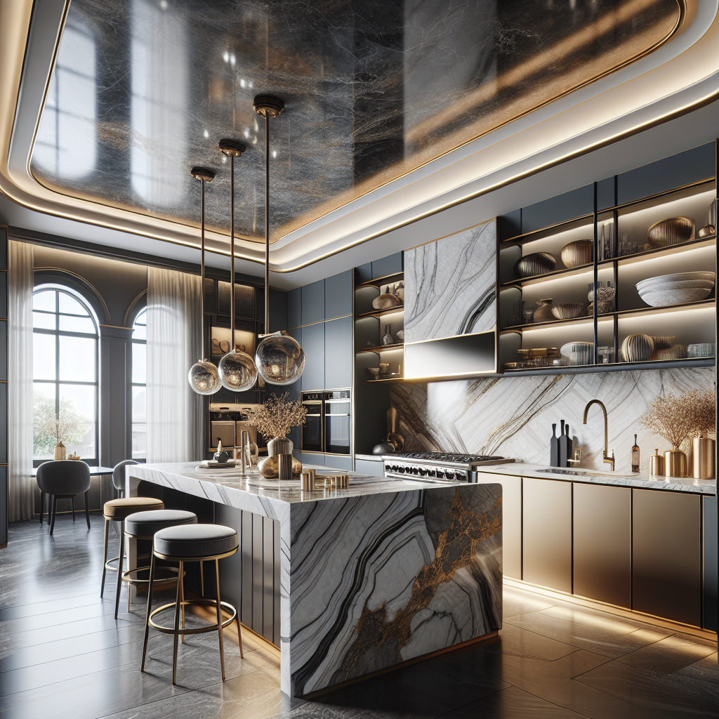 מטבח יוקרתי עם משטחים מעוצבים וכיור רחב