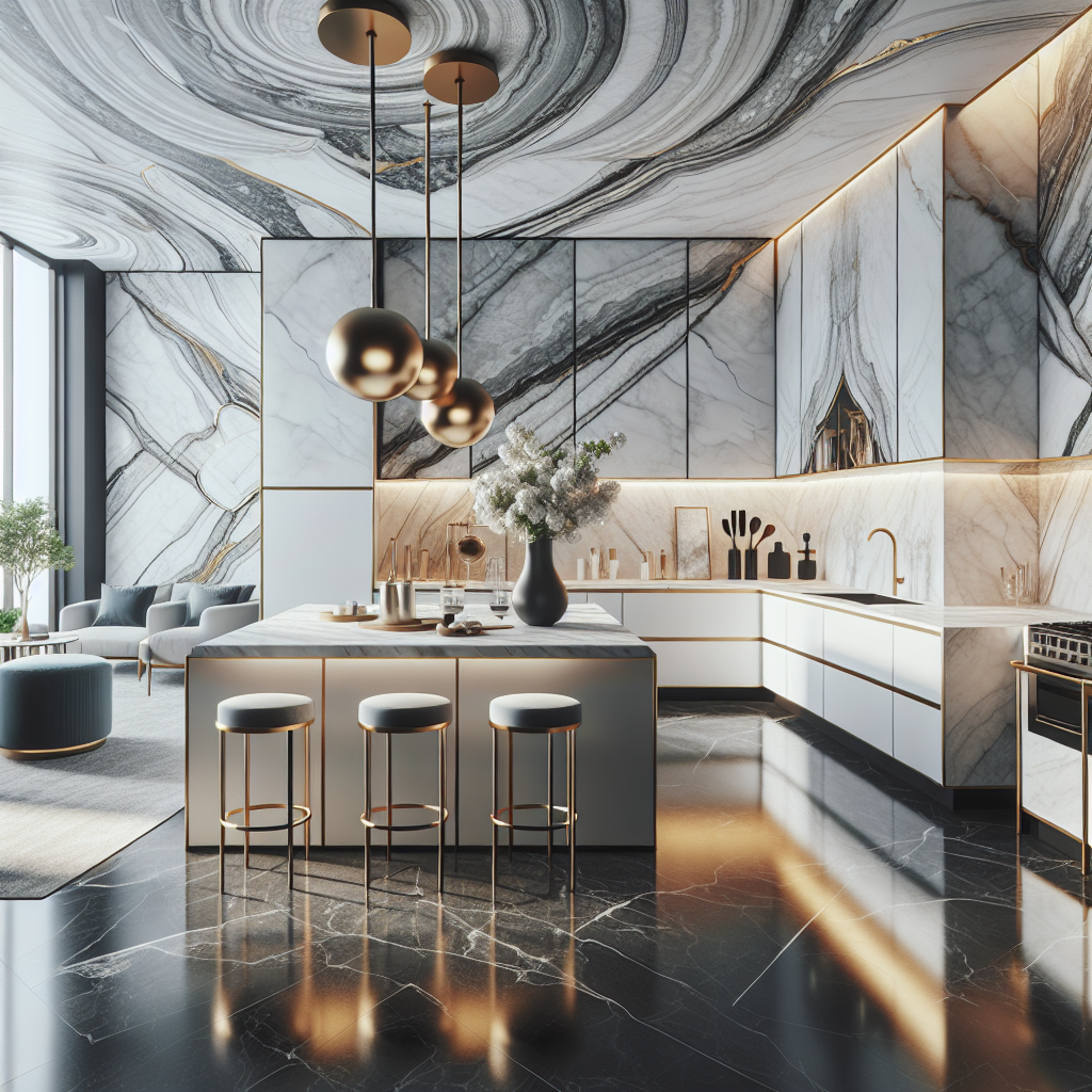 מטבח מעוצב עם שיש לבן וגידים